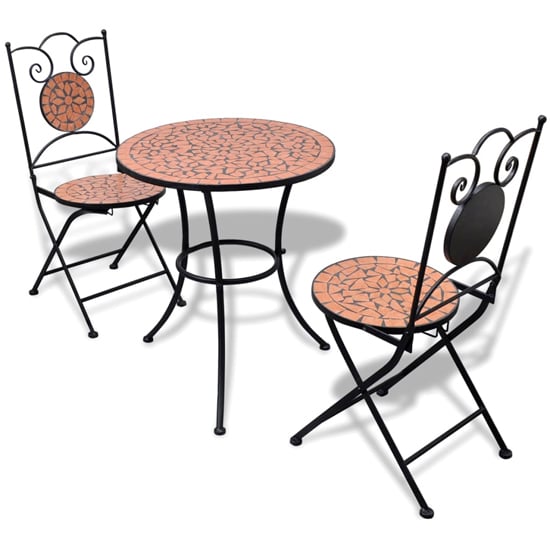 Gino Ceramic Tile Top Bistro Set Round In Terracotta