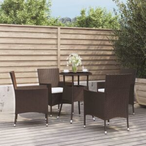 Kaius Rattan 5 Piece Garden Bistro Set With Cushions In Brown