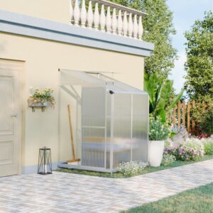 Lean-to Aluminum Greenhouse with Sliding Door