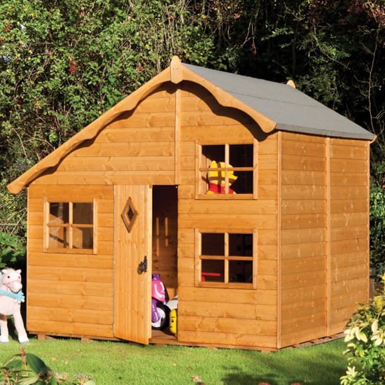 Oxer Wooden Swiss Cottage Kids Playhouse In Natural Timber