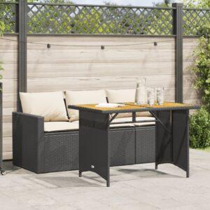 Ponce Rattan Wooden Outdoor 3 Seater Dining Set In Black Cream