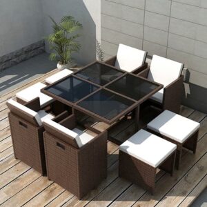 Savir Rattan Outdoor 8 Seater Dining Set With Cushion In Brown