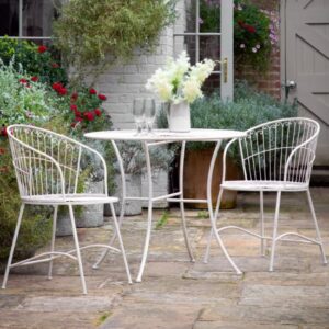 Sirias Metal Bistro Set With Round Table In Vanilla