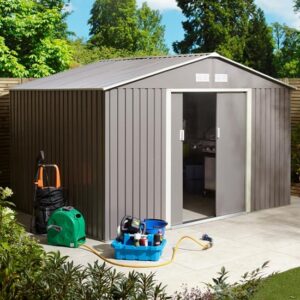 Thorpe Metal 10×8 Apex Shed In Light Grey