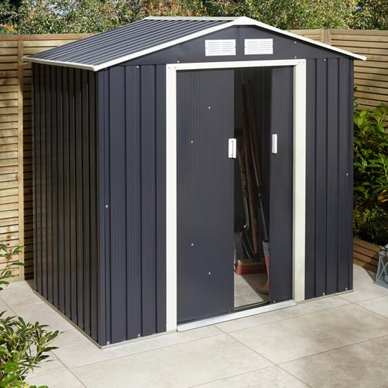 Thorpe Metal 6x4 Apex Shed In Dark Grey