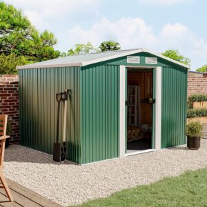 Waterproof 6×8/8×8/10x8ft Metal Shed with Gable Roof Charcoal/Green