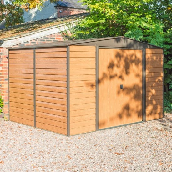 Watten Metal 10x12 Apex Shed In Wood Grain