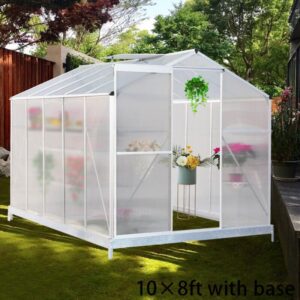 4x6ft/ 6x6ft/ 8x6ft/ 10x6ft Silver Aluminum Framed Greenhouse with Vent